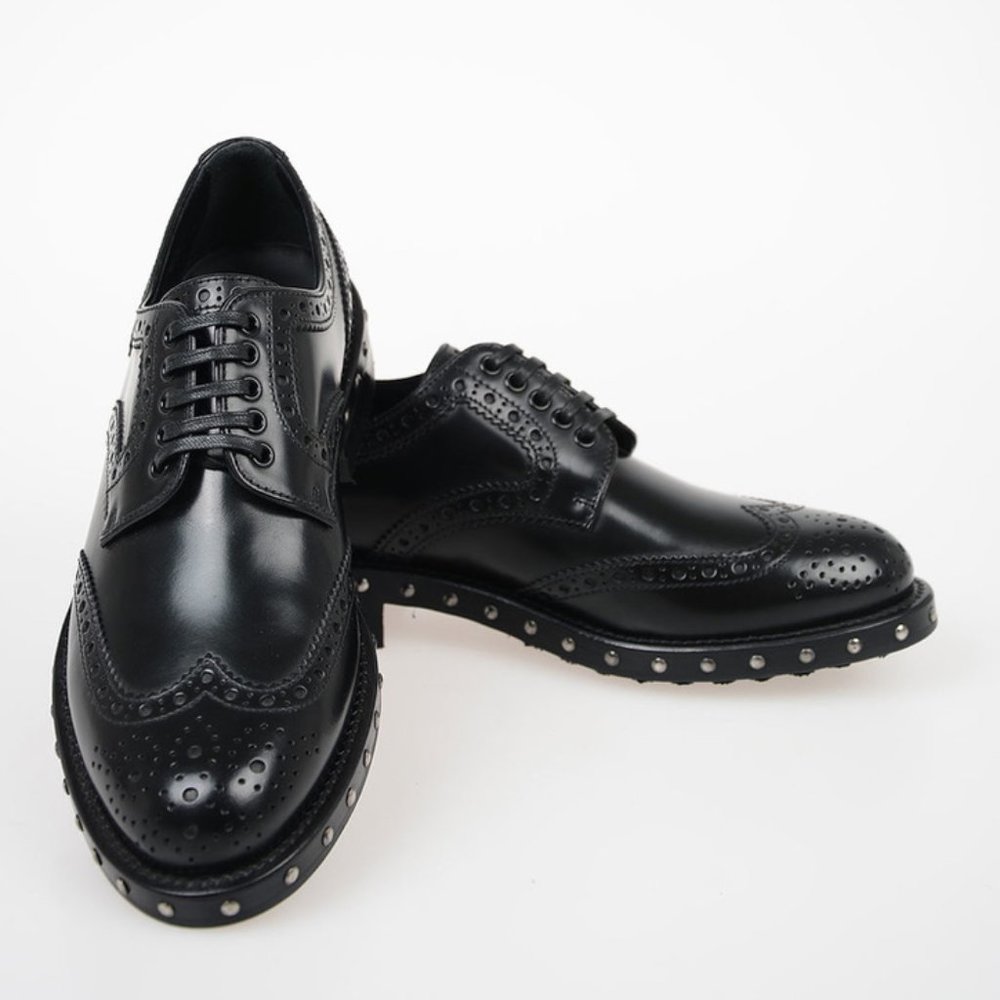 NWOB Dolce & Gabbana Black Brogue Studded Leather Derby Shoes